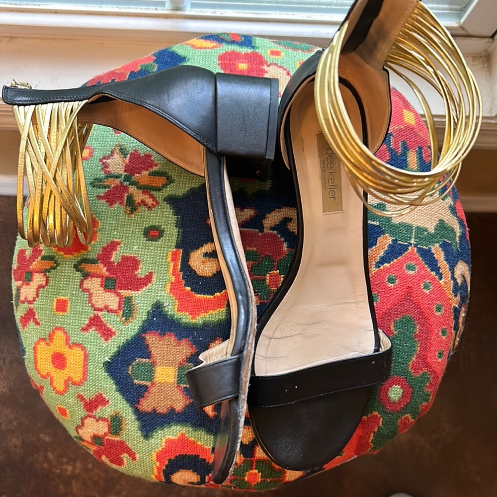 Dee Keller made in Italy black shoe with gold ankle straps
